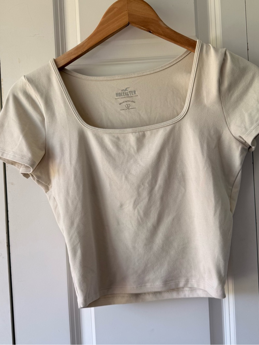 Hollister Women's Short Sleeve Square Neck Tee - Cream